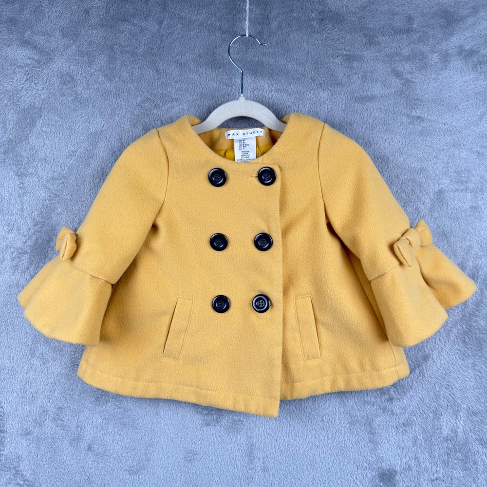 Max Studio Double Breasted Coat‎ Girls 3T Yellow Bow Detail Pe Coat Preppy
